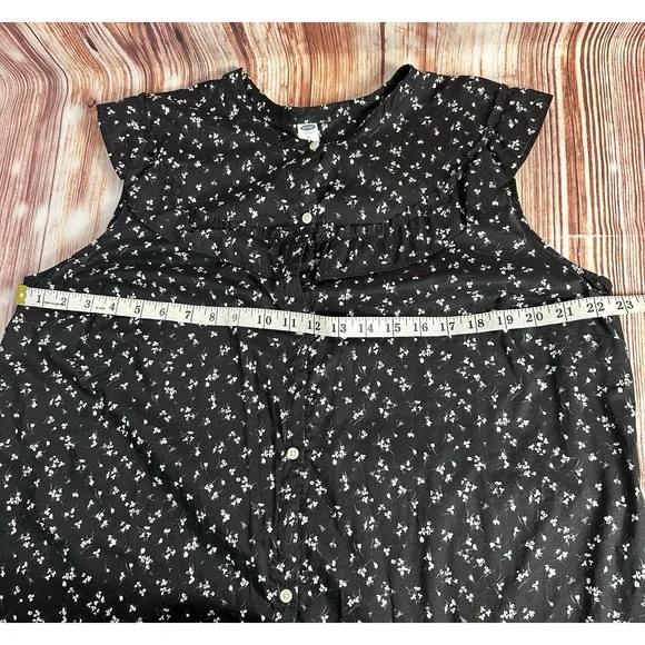 Old Navy Size X Large Black White Floral Cap Sleeve Ruffle Button Shirt Dress - Picture 4 of 9